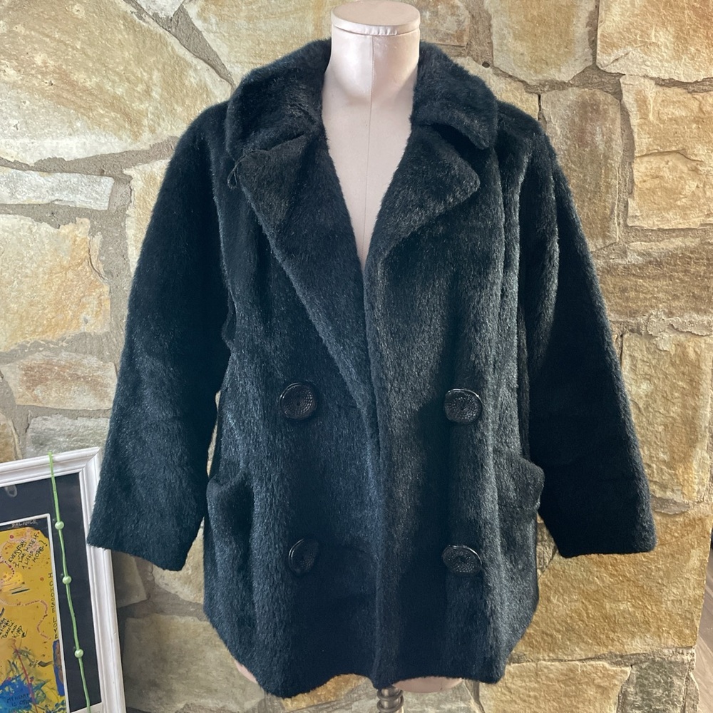 Vintage Tudor City by Malden Black Faux Fur Pea Coat No